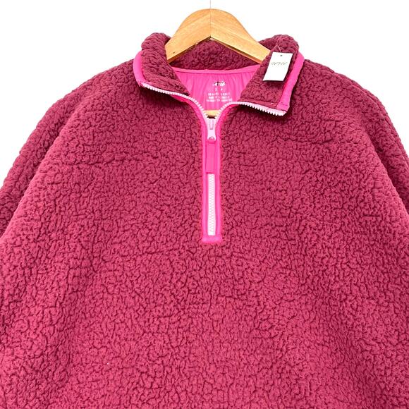 Aerie Dream Sherpa Shearling Sweatshirt Sz S Pink Quarter Zip Pullover Gorpcore - Picture 2 of 9